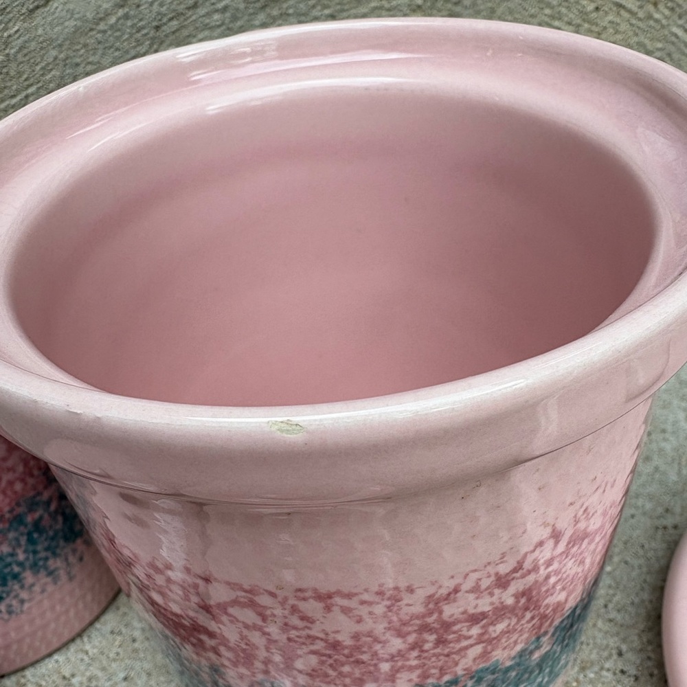 Vintage Baldelli mid century Pink Ceramic Pottery Canister Cookie Jar 3pc Set - Picture 5 of 5